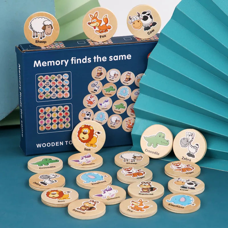 Children Montessori Toys High Quality Wooden memory Games Cartoon Animal Fruit Memory Training Puzzle Toy
