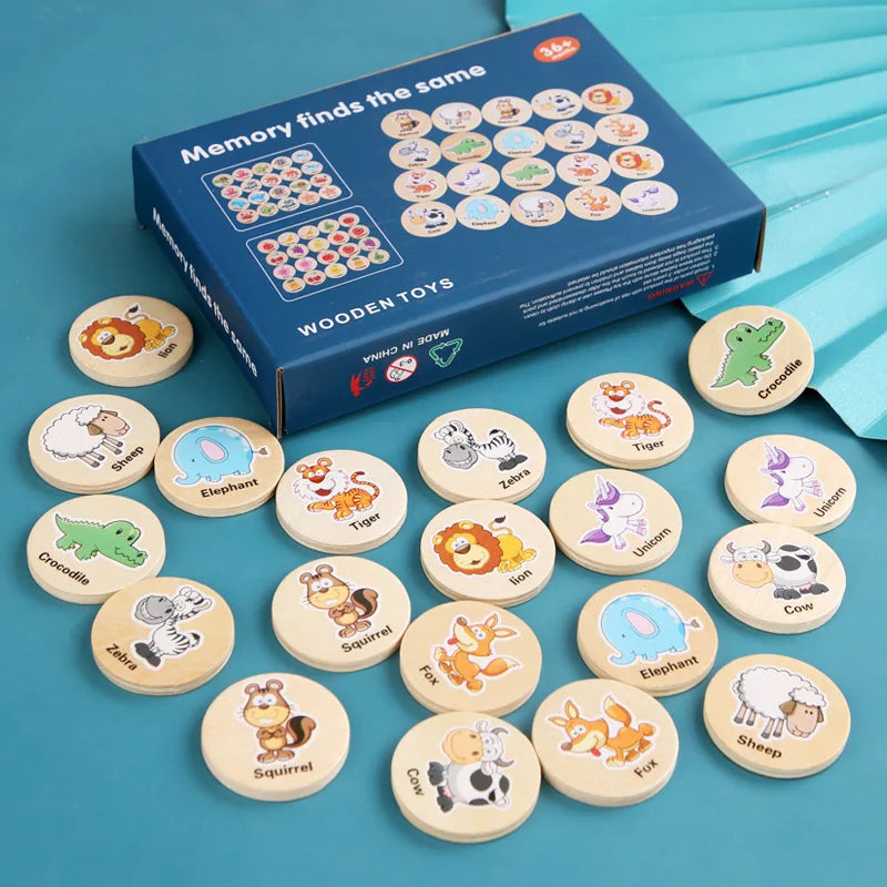 Children Montessori Toys High Quality Wooden memory Games Cartoon Animal Fruit Memory Training Puzzle Toy